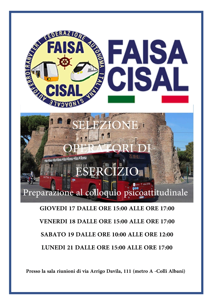 Scopri di più sull'articolo CORSI PREPARAZIONE SELEZIONE OPERATORI DI ESERCIZIO ATAC