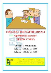 Scopri di più sull'articolo AL VIA IL TERZO CORSO DI PREPARAZIONE AL COLLOQUIO CON LO PSICOLOGO PER LA SELEZIONE DI OPERATORI DI ESERCIZIO IN A.T.A.C. S.p.A.